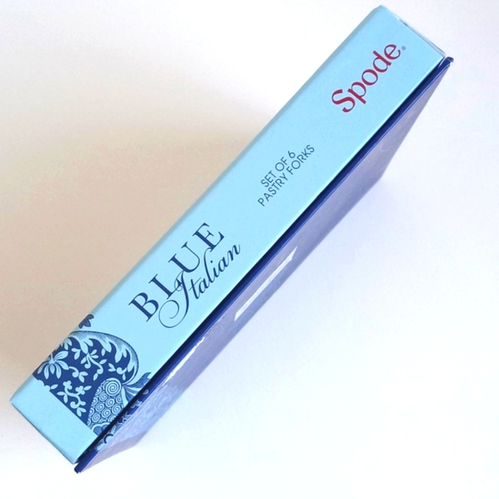 NIB Spode Blue Italian Silver & Floral Landscape Pastry Serving Forks Set Of 6 - Picture 10 of 13